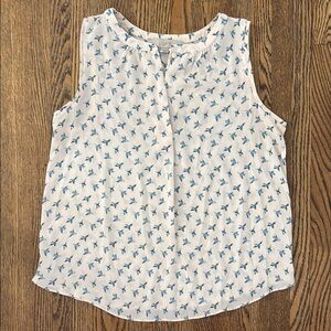 LOFT White and Blue Sleeveless Blouse